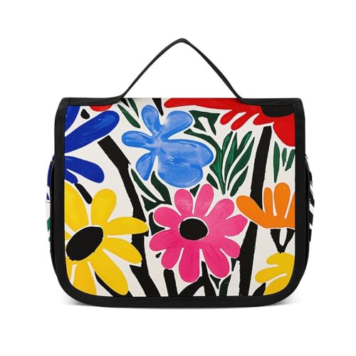 HJUQNGF Kulturbeutel für Damen, Reise-Kosmetiktasche, buntes Blumenmuster, große Make-up-Tasche, zum Aufhängen, Kosmetik-Organizer für Toilettenartikel, Zubehör, 3-in-1-Behälter, Papierschnittblume, von HJUQNGF