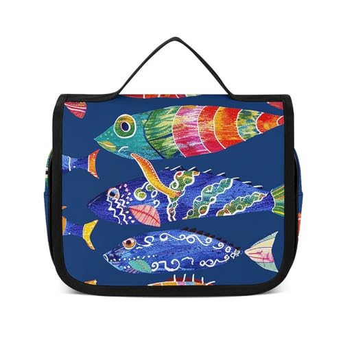 HJUQNGF Kulturbeutel für Damen, Reise-Kosmetiktasche, buntes Blumenmuster, große Make-up-Tasche, zum Aufhängen, Kosmetik-Organizer für Toilettenartikel, Zubehör, 3-in-1-Behälter, Batik-Kunst-Stil, von HJUQNGF