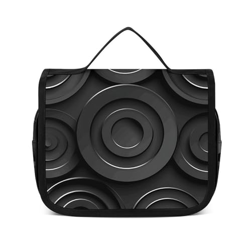 HJUQNGF Kulturbeutel für Damen, Reise-Kosmetiktasche, graue und weiße Katze, große Make-up-Tasche, zum Aufhängen, Kosmetik-Organizer für Toilettenartikel, Zubehör, 3-in-1-Behälter, Kreise und von HJUQNGF