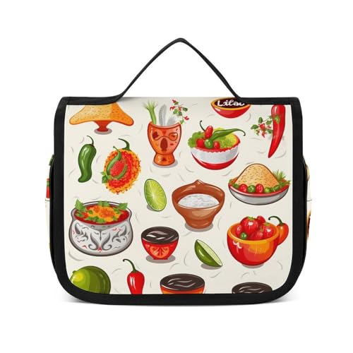 HJUQNGF Kulturbeutel für Damen, Reise-Kosmetiktasche, mexikanische Salsa-Symbole, große Make-up-Tasche, zum Aufhängen, Kosmetik-Organizer für Toilettenartikel, Zubehör, 3-in-1-Behälter, weiß, 22,5 x HJUQNGF Kulturbeutel für Damen, Reise-Kosmetiktasche, mexikanische Salsa-Symbole, große Make-up-Tasche, zum Aufhängen, Kosmetik-Organizer für Toilettenartikel, Zubehör, 3-in-1-Behälter, weiß, 22,5 x von HJUQNGF