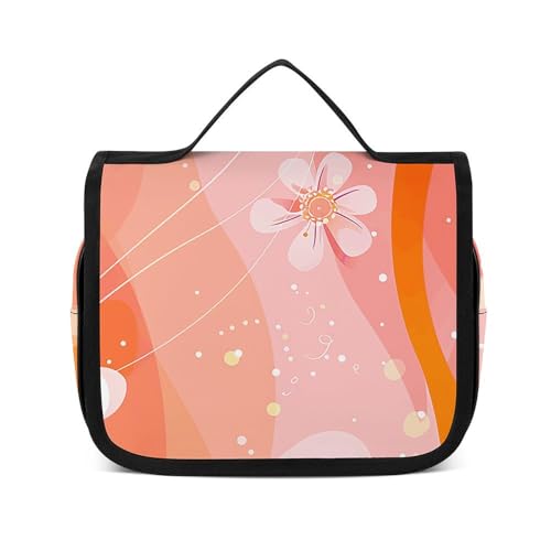 HJUQNGF Kulturbeutel für Damen, Reise-Kosmetiktasche, neonfarbenes Herzmuster, große Make-up-Tasche zum Aufhängen, Kosmetik-Organizer für Toilettenartikel, Zubehör, 3-in-1-Behälter, Blumen und Wirbel, von HJUQNGF