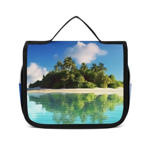 HJUQNGF Kulturbeutel für Damen, Reise-Kosmetiktasche, schöne Insel im Meer, große Make-up-Tasche, zum Aufhängen, Kosmetik-Organizer für Toilettenartikel, Zubehör, 3-in-1-Behälter, weiß, 22,5 x 18,5 HJUQNGF Kulturbeutel für Damen, Reise-Kosmetiktasche, schöne Insel im Meer, große Make-up-Tasche, zum Aufhängen, Kosmetik-Organizer für Toilettenartikel, Zubehör, 3-in-1-Behälter, weiß, 22,5 x 18,5 von HJUQNGF