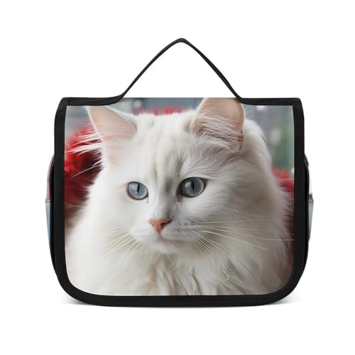 HJUQNGF Kulturbeutel für Damen, Reise-Kosmetiktasche, weiße Katze, große Make-up-Tasche, zum Aufhängen, Kosmetik-Organizer für Toilettenartikel, Zubehör, 3-in-1-Behälter, weiß, 22,5 x 18,5 cm, weiß, HJUQNGF Kulturbeutel für Damen, Reise-Kosmetiktasche, weiße Katze, große Make-up-Tasche, zum Aufhängen, Kosmetik-Organizer für Toilettenartikel, Zubehör, 3-in-1-Behälter, weiß, 22,5 x 18,5 cm, weiß, von HJUQNGF