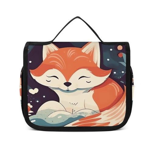 HJUQNGF Kulturbeutel für Damen, Reise-Kosmetiktasche, weißer Marmor, große Make-up-Tasche, zum Aufhängen, Kosmetik-Organizer für Toilettenartikel, Zubehör, 3-in-1-Behälter, Romantisches Fuchsmuster, von HJUQNGF