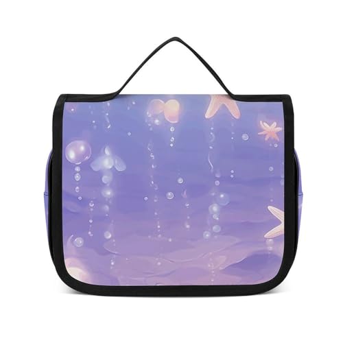 HJUQNGF Kulturbeutel für Damen, Reise-Kosmetiktasche, weißer Marmor, große Make-up-Tasche, zum Aufhängen, Kosmetik-Organizer für Toilettenartikel, Zubehör, 3-in-1-Behälter, Sterne und Muscheln, von HJUQNGF