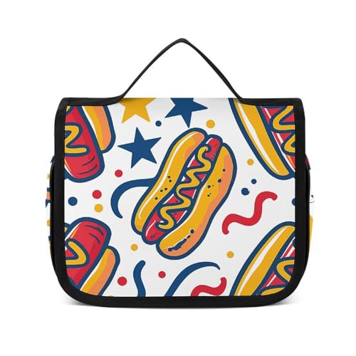 HJUQNGF Kulturbeutel für Damen, Reise-Kosmetiktasche mit Pfirsichmuster, große Make-up-Tasche, zum Aufhängen, Kosmetik-Organizer für Toilettenartikel, Zubehör, 3-in-1-Behälter, Lustiges rotes Essen, von HJUQNGF