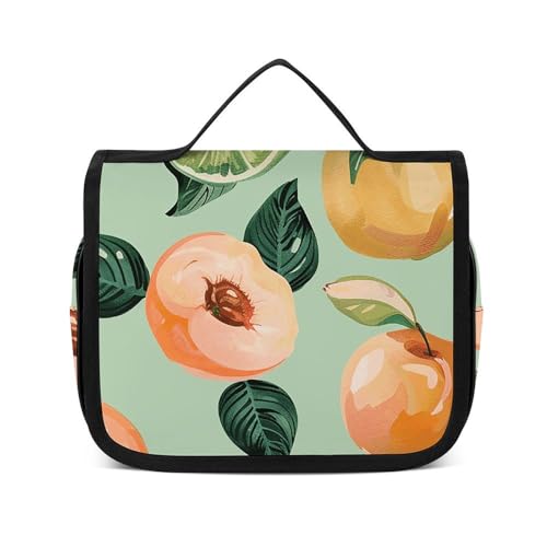 HJUQNGF Kulturbeutel für Damen, Reise-Kosmetiktasche mit Pfirsichmuster, große Make-up-Tasche, zum Aufhängen, Kosmetik-Organizer für Toilettenartikel, Zubehör, 3-in-1-Behälter, Mit Pfirsichmuster, von HJUQNGF