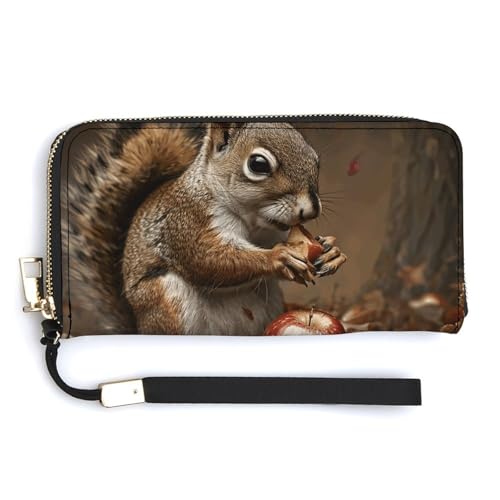 HJUQNGF Red Eyed Tree Frog Wristlet Long Wallet Womens Purse Zip Clutch Large Capacity Leather Purse Credit Coin Purse, Ein Eichhörnchen frisst, 20.0*10.5cm von HJUQNGF
