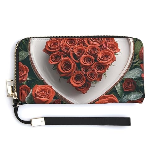 HJUQNGF Red Eyed Tree Frog Wristlet Long Wallet Womens Purse Zip Clutch Large Capacity Leather Purse Credit Coin Purse, Red Rose Love Heart, 20.0*10.5cm von HJUQNGF
