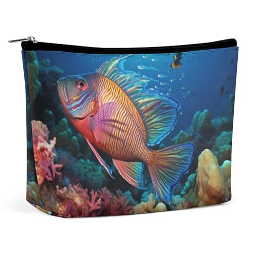 HJUQNGF Rustikale Lodge Bear Kosmetiktasche, tragbare Kulturbeutel, große Kapazität, Reise-Make-up-Tasche, Beauty-Make-up-Organizer für Shampoo-Conditioner-Pinsel-Set, Make-up-Zubehör, Bunte Fische von HJUQNGF