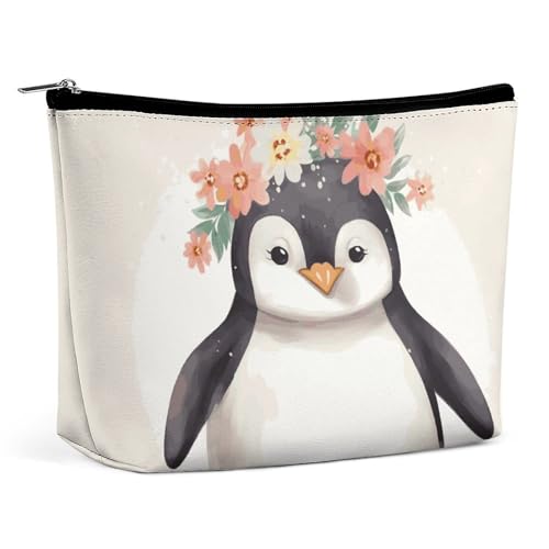 HJUQNGF Rustikale Lodge Bear Kosmetiktasche, tragbare Kulturbeutel, große Kapazität, Reise-Make-up-Tasche, Beauty-Make-up-Organizer für Shampoo-Conditioner-Pinsel-Set, Make-up-Zubehör, Pinguin mit von HJUQNGF