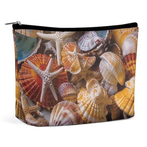 HJUQNGF Sea Shell Treasures Kosmetiktasche, tragbar, Kulturbeutel, großes Fassungsvermögen, Reise-Make-up-Tasche, Beauty-Make-up-Organizer für Shampoo-Conditioner-Pinsel-Set, Make-up-Zubehör von HJUQNGF