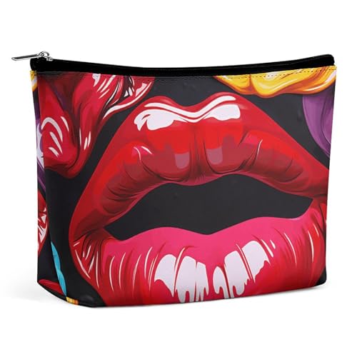 HJUQNGF Sweet Candy Kosmetiktasche, tragbare Kulturbeutel, große Kapazität, Reise-Make-up-Tasche, Beauty-Make-up-Organizer für Shampoo-Conditioner, Pinsel-Set, Make-up-Zubehör, Mehrfarbig, Kussmund von HJUQNGF