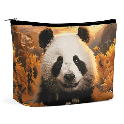 HJUQNGF Sweet Candy Kosmetiktasche, tragbare Kulturbeutel, große Kapazität, Reise-Make-up-Tasche, Beauty-Make-up-Organizer für Shampoo-Conditioner, Pinsel-Set, Make-up-Zubehör, Panda und Sonnenblume von HJUQNGF
