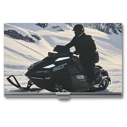 HJUQNGF Visitenkartenhalter Schneemobil Visitenkartenetui Slim Pocket Kartenhalter Namenskartenhalter Metall Visitenkarten-Organizer Visitenkartenträger für Männer Frauen, silber, 3.7x2.2x0.3 Inches von HJUQNGF