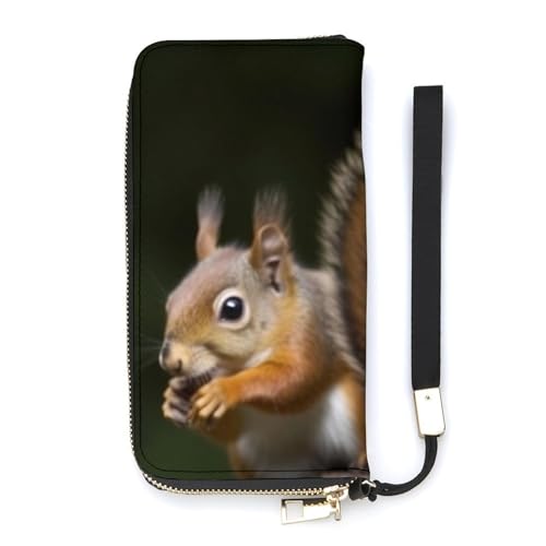 HJUQNGF Wristlet Long Wallet Womens Purse Black White Piano Keyboard Wallet Zip Clutch Leather Purse Large Capacity Coin Purse Credit Card Holder, Eichhörnchen-Tier, 20x10.5cm von HJUQNGF