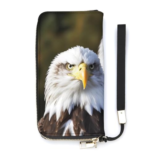 HJUQNGF Wristlet Long Wallet Womens Purse Black White Piano Keyboard Wallet Zip Clutch Leather Purse Large Capacity Coin Purse Credit Card Holder, Weißer Adler, 20x10.5cm von HJUQNGF