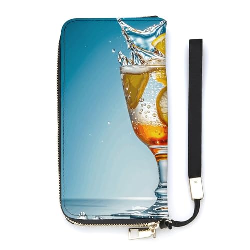 HJUQNGF Wristlet Long Wallet Womens Purse Black White Piano Keyboard Wallet Zip Clutch Leather Purse Large Capacity Coin Purse Credit Card Holder, Wine on Ice, 20x10.5cm von HJUQNGF