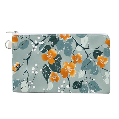 Münzgeldbörse aus Segeltuch, Blumen- und Blattmuster, kleine Geldbörse für Damen, schmale Geldbörse mit Reißverschluss, Schlüsselanhänger, niedliches Kleingeld, kleine Reißverschlusstasche, Kleine von HJUQNGF