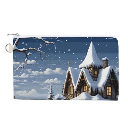 Münzgeldbörse aus Segeltuch für Weihnachten, Winter, Happy Scene, kleine Geldbörse für Frauen, schlanke Geldbörse mit Reißverschluss, Schlüsselanhänger, niedliches Kleingeld, kleine von HJUQNGF