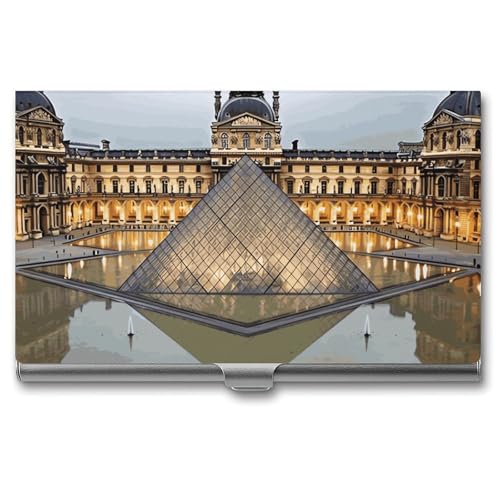 Visitenkartenhalter Louvre Museum in Paris Visitenkartenetui Slim Pocket Kartenhalter Namenskartenhalter Metall Visitenkartenorganizer Visitenkartenträger für Männer Frauen, silber, 3.7x2.2x0.3 Inches von HJUQNGF