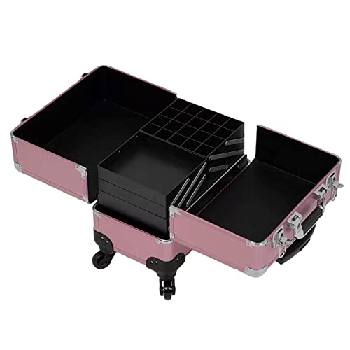 Kosmetikkoffer Pilotenkoffer Beauty Case Reisetrolley Friseurkoffer Kosmetik Trolley,Kosmetikkoffer Für Damen, Kosmetik Organizer Für Unterwegs, Maniküre-Etui, Schwarz/Rosa (Color : Pink) von HJXGQJM