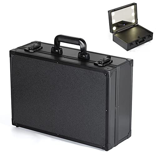 HJXGQJM Make-up-Koffer Aufbewahrungsbox für Make-up, Schönheit, Make-up, Koffer, Make-up, Organizer, Kosmetikbox, professionell, Kosmetiktasche mit LED-Licht, Schwarz , one size, Casual von HJXGQJM