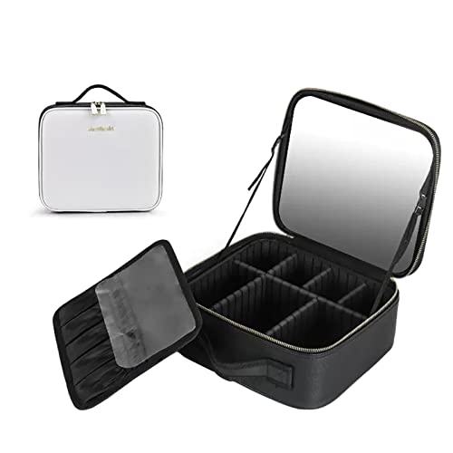 Professionelle Makeup Organizer Tasche Schminktasche Train Case, Mit Schminkspiegel Kulturbeutel Organizer Mit Kosmetikspiegel Für Unterwegs, Wasserdichtes PU-Leder, Schwarz/Pink (Color : Black and w von HJXGQJM