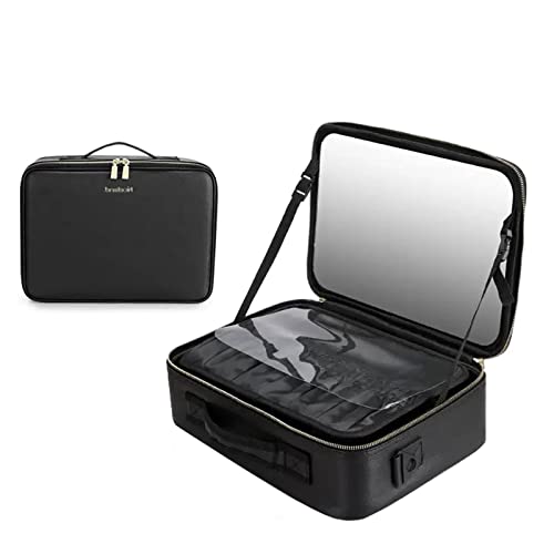 Professionelle Makeup Organizer Tasche Schminktasche Train Case, Mit Schminkspiegel Kulturbeutel Organizer Mit Kosmetikspiegel Für Unterwegs, Wasserdichtes PU-Leder, Schwarz/Pink (Color : Noir, Size von HJXGQJM