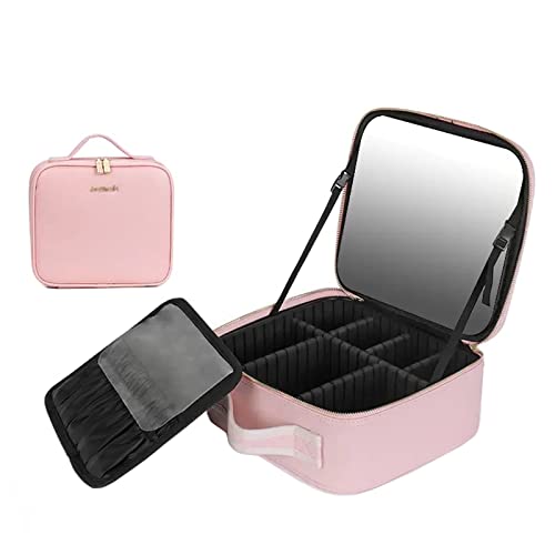 Professionelle Makeup Organizer Tasche Schminktasche Train Case, Mit Schminkspiegel Kulturbeutel Organizer Mit Kosmetikspiegel Für Unterwegs, Wasserdichtes PU-Leder, Schwarz/Pink (Color : Pink, Size von HJXGQJM