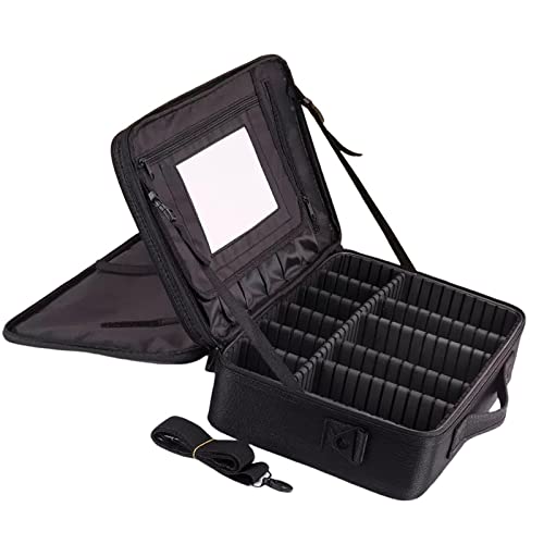 Reise Kosmetiktasche Portable Make Up Koffer Schminkkoffer, Mit Schminkspiegel Kulturbeutel Organizer Mit Kosmetikspiegel Für Unterwegs, Wasserdichtes Oxford-Material, Schwarz (Color : Black with Mir von HJXGQJM