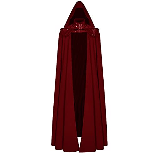 HJXX Herren Umhang mit Kapuze für Halloween-Kostüm Mantel Böse Königin Cosplay Kostüme Lange Vampir, Vintage Renaissance Gehrock Mantel,Rot,Small von HJXX