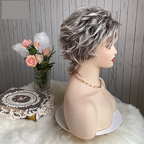 Perücke Kurzer gerade synthetischer Haar-Mix braun blonde Pixie schnitt Frauen Perücke shaggy geschichtete natürliche weibliche Haare Wig (Bulk Buy : 1 PC, Color : ZY-145) von HJXX