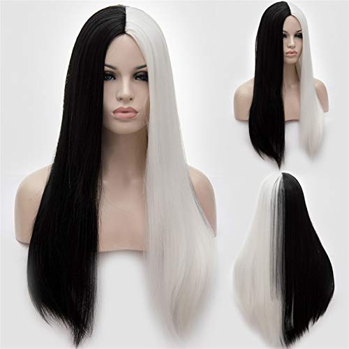 Perücke Lange zweifarbige schwarze und blonde Perücke Cosplay gerade mittlere Linie synthetische Perücken for weiße schwarze Frauen gefälschte Haare Wig (Color : 1, Stretched Length : 24inches) von HJXX