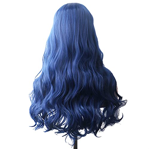 Perücke Wellenförmige Haare synthetische Perücke lange blaue Cosplay Perücken for Frauen farbig roten rosa blonde lila braun grün schwarz burgund Wig (Color : Blue, Stretched Length : 28inches) von HJXX
