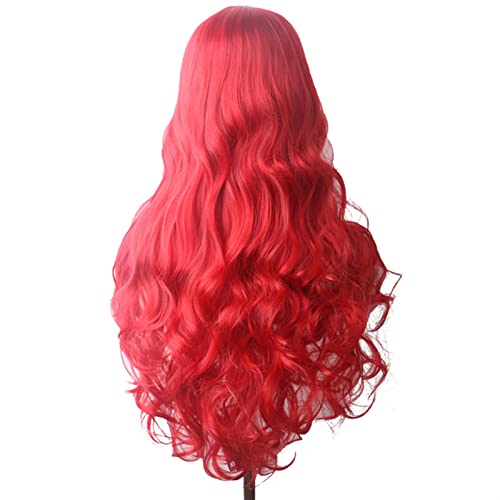 Perücke Wellenförmige Haare synthetische Perücke lange blaue Cosplay Perücken for Frauen farbig roten rosa blonde lila braun grün schwarz burgund Wig (Color : Rot, Stretched Length : 28inches) von HJXX