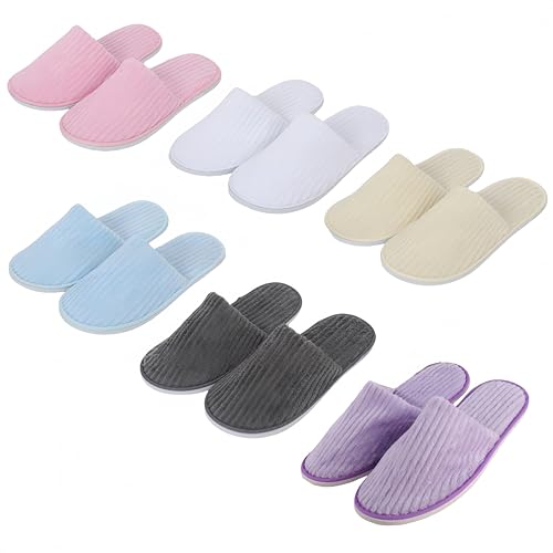 HJYDGJ 6 Paar Bunt Hausschuhe Set Hotel Hausschuhe Set Frottee Slipper für Beauty Center Party Gast Pantoffel Waschbar Antirutsch Korallenvlies Hotel Badeslipper Gäste Unisex von HJYDGJ