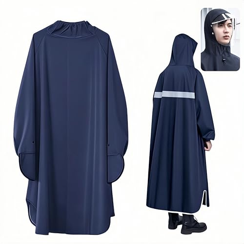 HJYDGJ Wasserdicht Regenponcho Damen Damen Regencape Kapuze Regenjacken Regenjacke Fahrrad Herren Wasserdichter Regencape Regenponcho Fahrrad Wiederverwendbar Regenmantel - Dunkelblau von HJYDGJ