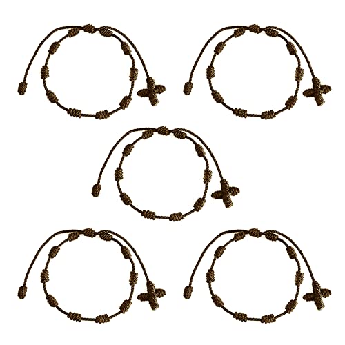 HJYZY 10 Stk Pulsera Decenario Geknotet mit gewebtem Kreuz, verstellbares Rosenkranz-Kreuz-Armband - Mehrere Farben geeignet für Männer und Frauen (Brown) von HJYZY
