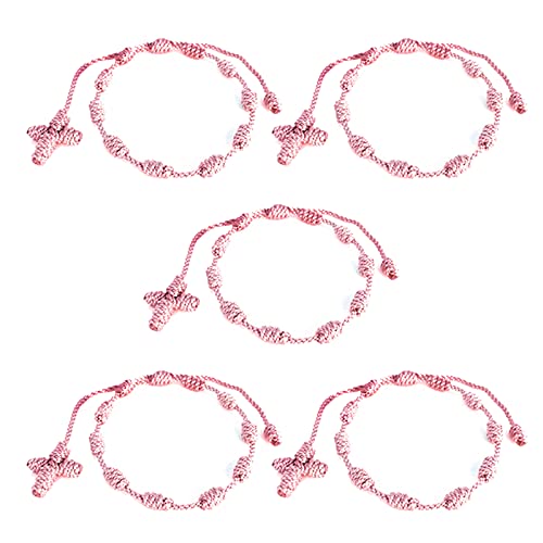 HJYZY 10 Stk Pulsera Decenario Geknotet mit gewebtem Kreuz, verstellbares Rosenkranz-Kreuz-Armband - Mehrere Farben geeignet für Männer und Frauen (Pale Pink) von HJYZY