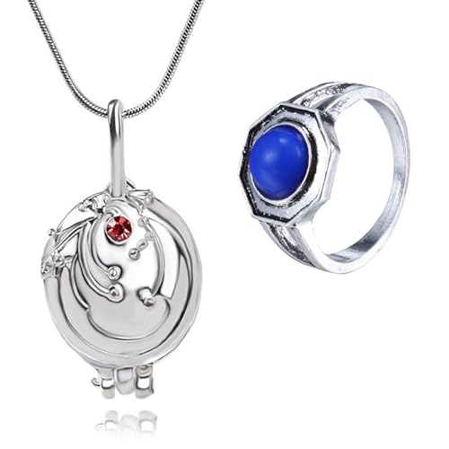 HJYZY 12 Stück The Vampire Diaries Schmuck Aufkleber Elena Gilbert Eröffnung Eisenkraut Medaillon Anhänger Halskette Vampir Familie Ring Klaus Mikaelsons Ring Schmuckset Cosplay für Fans von HJYZY