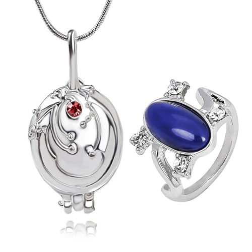 HJYZY 12 Stück The Vampire Diars Schmuck Aufkleber Elena Gilbert Öffnung Eisenkraut Medaillon Anhänger Halskette Elena Saphir Kristall Tageslicht Ring Schmuck Set Cosplay für Fans von HJYZY