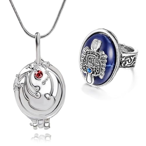 HJYZY 12 Stück The Vampire Diaries Schmuck Elena Gilbert Eröffnung Eisenkraut Medaillon Anhänger Halskette Tageslicht Siegel Damons Ring Schmuck Aufkleber Set Cosplay für Fans von HJYZY
