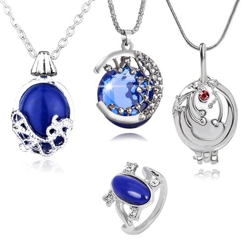 HJYZY 14 Stück The Vampire D. Schmuck mit Sticker Set Daywalking Katherine Saphir Elena Gilbert Öffnung Eisenkraut Medaillon Galaxy & Crescent Cosmic Moon Anhänger Halskette Saphirglas Daylight Ring von HJYZY