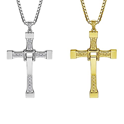 HJYZY 2 Stück Fast & F Kreuz Kette Halskette Anhänger Schmuck Gold Silber Geschenk für Ehemann/Verwandten/Freund von HJYZY
