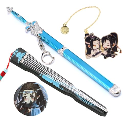 HJYZY Grandmaster of Demonic Cultivation Mini Schwerter Schlüsselanhänger LAN Wangji Guqin-Anhänger Schlüsselanhänger Wei Wuxian Lesezeichen Cosplay Kostüm Zubehör Set 4 Stück von HJYZY