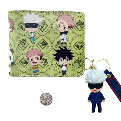 HJYZY Satoru Go-jo Bifold Brieftasche Anime Schmuck Set Jujutsu K. Schlüsselanhänger Cosplay Accessoire mit Aufklebern 12 Stück von HJYZY