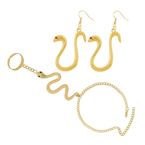 HJYZY Schlange Schmuck Set für Frauen Schlange Kette Finger Ringe Armband Vintage Goth Schlange Ohrringe 2 Stück von HJYZY