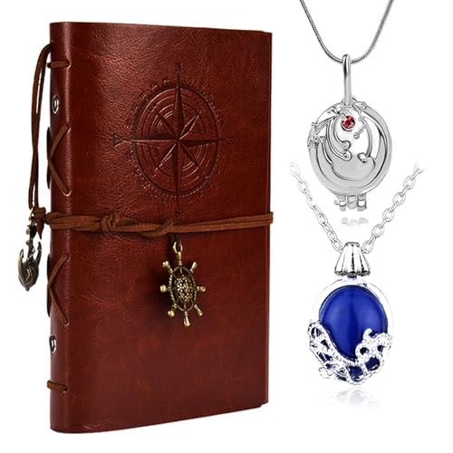HJYZY Vampir Katherine Schmuck Set Leder Journal Schreibheft Notizbuch Elena Gilbert Öffnung Eisenkraut Medaillon Halskette für Frauen Männer Halloween Kostüm Cosplay Film Requisiten 3 Stück von HJYZY