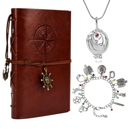HJYZY Vampir Schmuckset für Dame Vintage Leder Schreibjournal Elena Notizbuch Daywalking Katherine Armband Stefan Familie Halskette 3 Stück von HJYZY